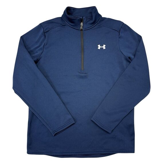 Under Amour Pullover Sweater Men Size Small Navy Blue Athleisure Stretch 1/4 Zip - Picture 1 of 8